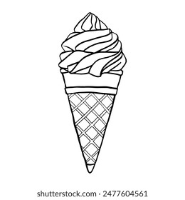 Ice creams line art hand drawn style doodle drawing black and white. Sweet summer dessert, gelato, ice-cream cone and popsicle. Sketch vector illustration street frozen for postcards, design, print