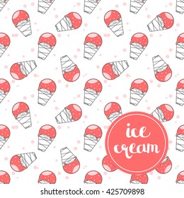 Ice creams pattern isolated on white. Vector flat design. 