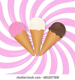 Ice Creams With Pink Sunburst, Vector Illustration, With Gradient Mesh