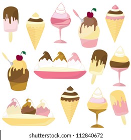 Ice creams seamless vintage set vector