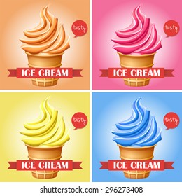 Ice creams in set of 4 illustration