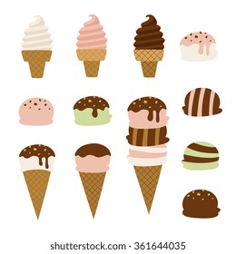 ice creams set constructor kit, isolated on white background. simple cartoon flat style, vector illustration.