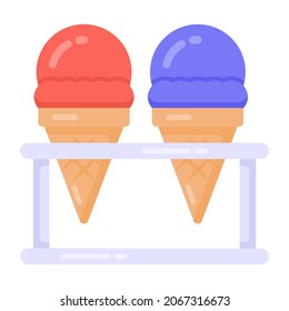 An ice creams set in flat icon, pair of ice cones