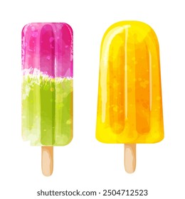 Ice creams. Set of vector watercolor summer popsicles illustration