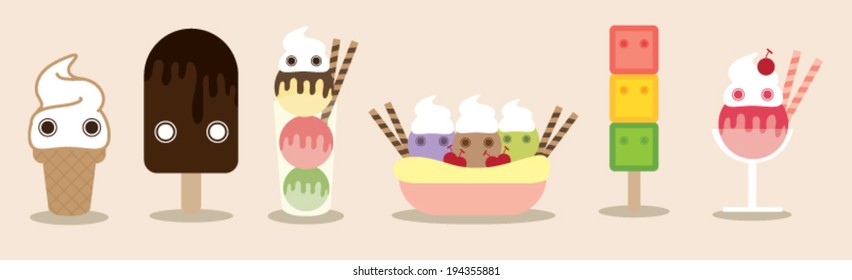 Ice creams vector, cute illustration. 