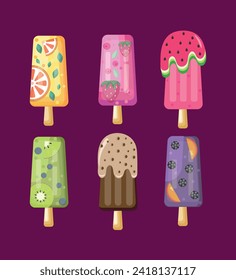 ice creams vector design fruit flavor ice creams