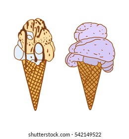 Ice creams vector illustration, desert, tasty food 