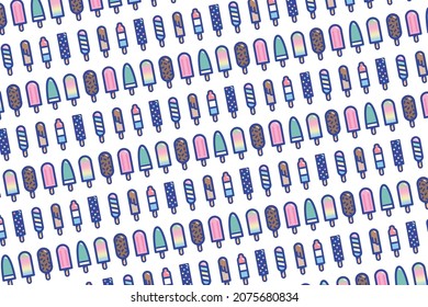 Ice creams in vector seamless pattern include of ice cream cone and popsicles summer dessert,