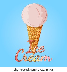 Ice cream.Sweet tender cream ice cream in a crunchy waffle glass.Vector illustration.