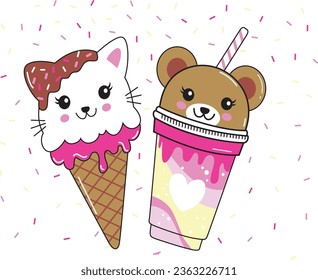 ICE CREEM BEAR CUTE HAPPY PINK