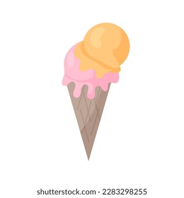 ice crem cone with pink and yellow cream ball