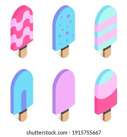 Ice crem set. Vector illustration in isometric style. 3d ice cream icons