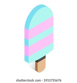 Ice crem with stripes on a stick. Vector illustration in isometric style. 3d ice cream icon.