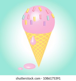 Ice crem vector 3d illustration with colorful bright pastel colors.
