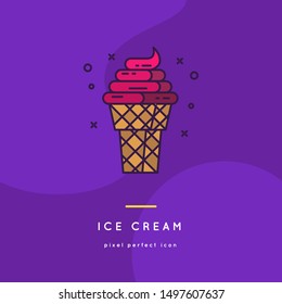 Ice Creme Fast Food Line Icons in two style variations - vector set. Logo. Web design. Outline sign