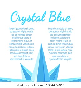 Diseño de pancarta de cristal de hielo con texto. Prospecto con cristales helados azules. Ilustración vectorial en estilo de caricatura
