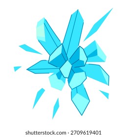 Ice crystal blast sending sharp geometric fragments outward, conveying frozen energy, shattering impact and magical power in an icy, dynamic abstract explosion