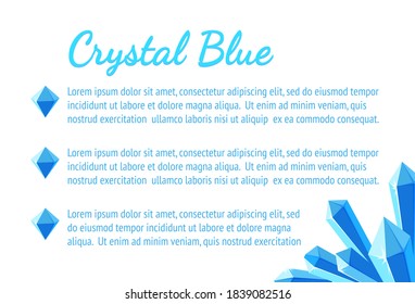Esquinas de cristal de hielo con bloque de lista. Diseño de pancartas o folletos con cristales azules. Ilustración vectorial en estilo de caricatura