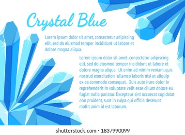 Ice crystal corners with text block. Banner or leaflet design with blue crystals. Vector illustration in cartoon style