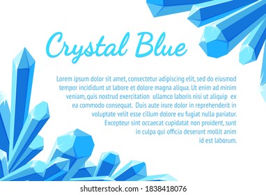 Ice crystal corners with text block. Banner or leaflet design with blue crystals. Vector illustration in cartoon style