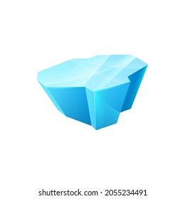 Ice crystal, frozen floe vector block. Gui or ui game icicle winter design element, snowdrift cap. Turquoise ice or glass piece with shiny slippery surface and reflection, cartoon blue ice lump