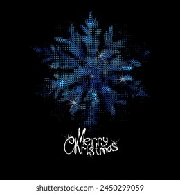 Ice crystal. Isolated element on black. Abstract one big snowflake. Vector illustration.