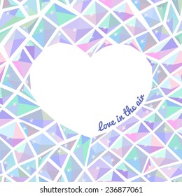 Ice crystal vector greeting card seamless background with heart shape