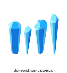 Ice crystals isolated in white background. Set of separate crystals. Vector illustration in cartoon style for game design