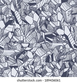 Ice crystals. Seamless pattern with ice crystals. Crystals seamless pattern. Abstract illustration ice crystals. Geometric vector pattern. Winter seamless pattern. Hand drawn polygonal background