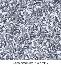 Ice crystals. Seamless pattern with ice crystals. Crystals seamless pattern. Hand drawn illustration ice crystals. Geometric vector pattern. Winter seamless pattern. Hand drawn polygonal background