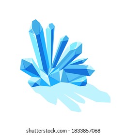 Ice crystals with shade. Crystal druse made of ice or blue mineral isolated in white background. Vector illustration in cartoon style for game design