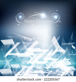 Ice Crystals Square Christmas Background.The Label and Stars Can Be Edited