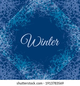 Ice crystals texture design frame. Vector abstract background with frosted patterns