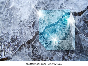 Ice cube 3d, winter wallpaper , vector illustration