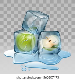 Ice cube with apple. illustration