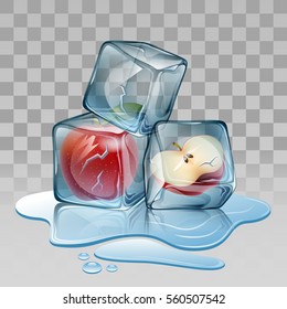 Ice cube with apple. illustration