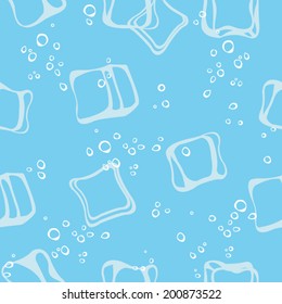 Ice Cube Babbles And Water Blue Textile Print Seamless Pattern. Mineral Sparkling Water Blue Background