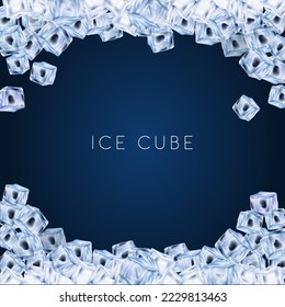 Fondo del cubo de hielo. Límite de marco de vectores congelado de bloques de agua fría transparente para promoción de anuncios y diseño de anuncios. Afiche claro de forma cuadrada de cristal de vidrio sólido
