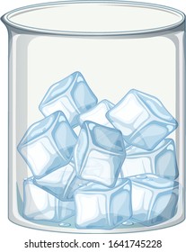 Ice cube in big beaker on white background illustration