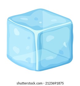 Ice cube or broken piece of ice. Cold frozen block, arctic snowy object on white background, floe in cartoon style