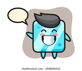 Ice cube cartoon character doing wave hand gesture, cute style design for t shirt, sticker, logo element