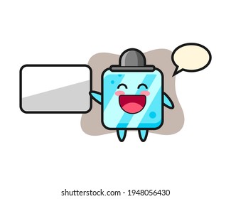 Ice cube cartoon illustration doing a presentation, cute style design for t shirt, sticker, logo element