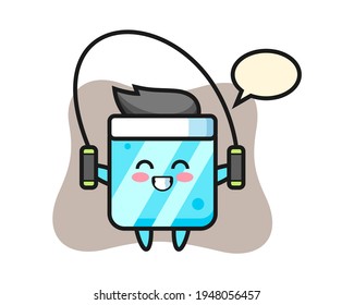 Ice cube character cartoon with skipping rope , cute style design for t shirt, sticker, logo element