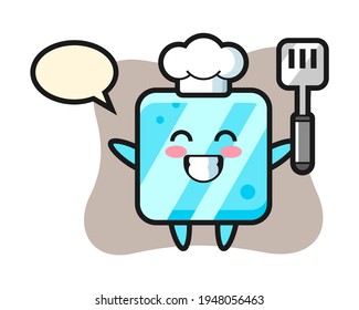 Ice cube character illustration as a chef is cooking, cute style design for t shirt, sticker, logo element