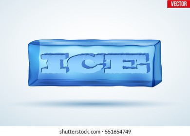 Ice cube with cutting word Ice. Sporting symbol and sign. Vector Illustration.