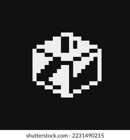 Ice cube emoji, abstract logo pixel art icon. Design for logo, sticker, mobile app, website, badges and patches. 1-bit sprite. Isolated vector illustration.