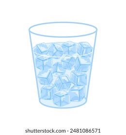 Ice cube in glass, frozen water drink in blocks. Refreshing ice cubes for drinking. Cold temperature in beverage. Vector illustration