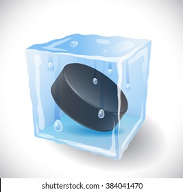 Ice cube with hockey puck.