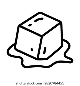 Ice cube icon showing melting water puddles representing cold temperature cooling frozen element.