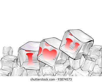  Ice cube isolate with red heart  having text in red color